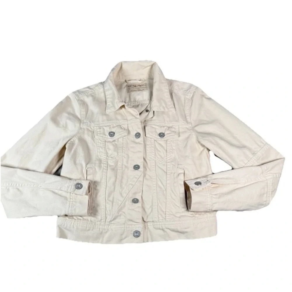 Free People We The Free Denim Jacket Womens XS Cream Cotton Cropped Trucker Boho - Picture 4 of 9